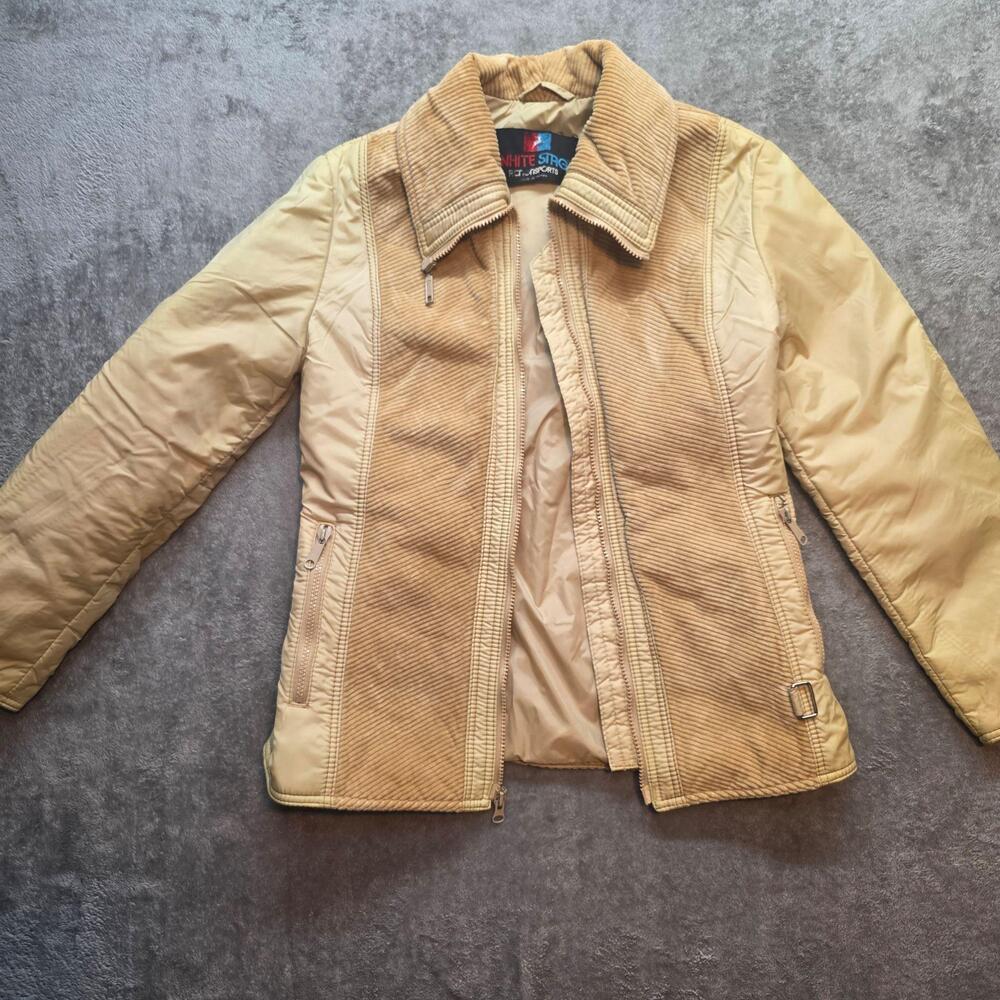 White Stag Vintage Quilted Jacket Womens M Beige Corduroy Nylon Insulated Zip